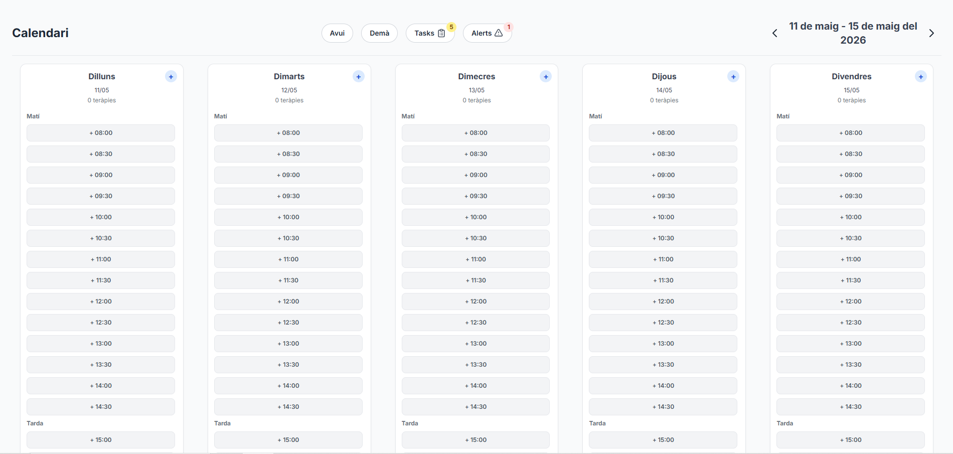 Vista de la agenda semanal de My Psico Agenda en modo claro con gestión de citas
